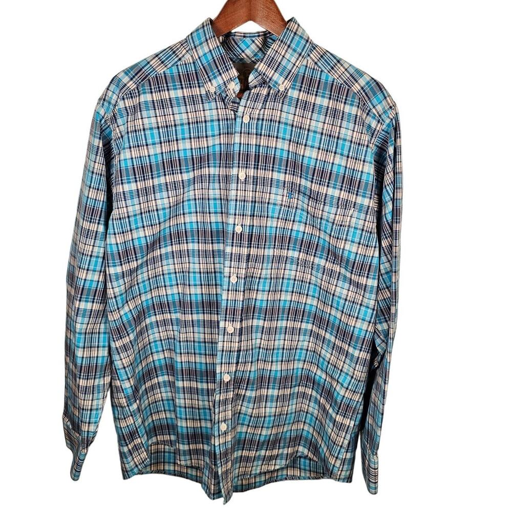 Panhandle Shirt Mens Medium Blue Plaid Tuf Cooper Performance Western Vented EUC